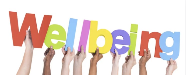 Diverse hands holding up Wellbeing letters